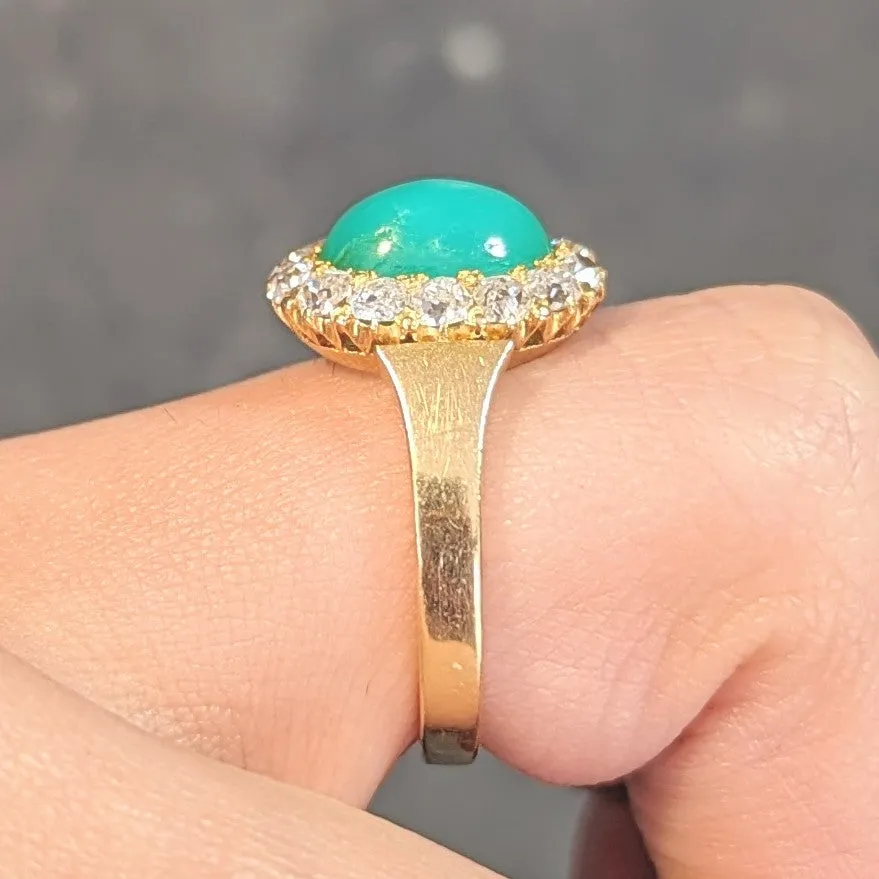 Modernist Chrysoprase Diamond 18 Karat Yellow Gold Vintage Halo Ring