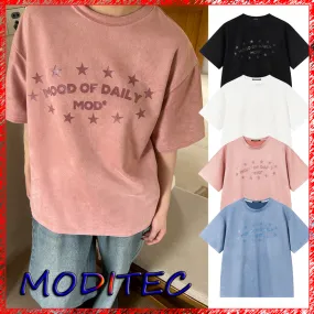 MODITEC  |Crew Neck Star Unisex Street Style Short Sleeves Oversized