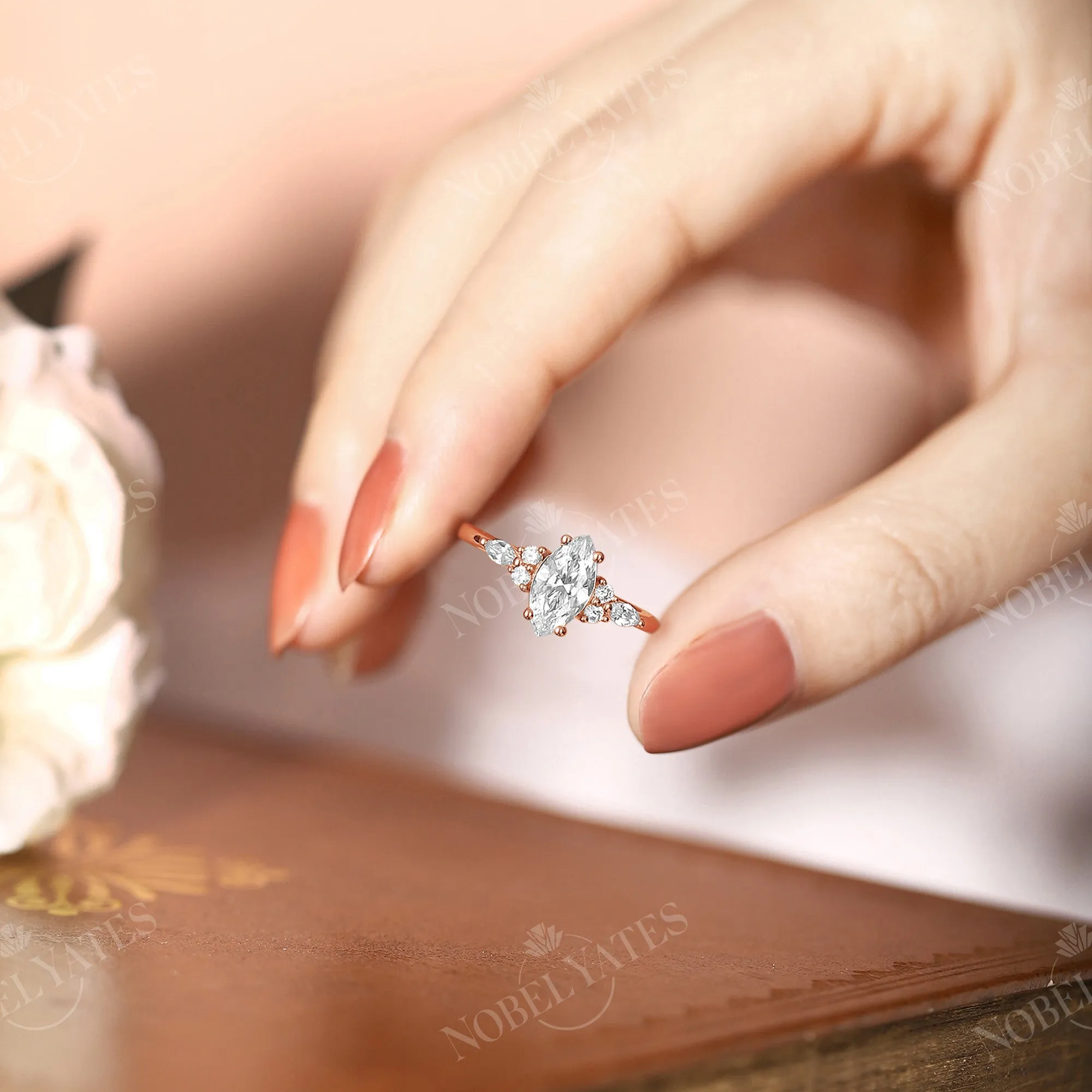 Moissanite Rose Gold Classic Cluster Engagement Ring