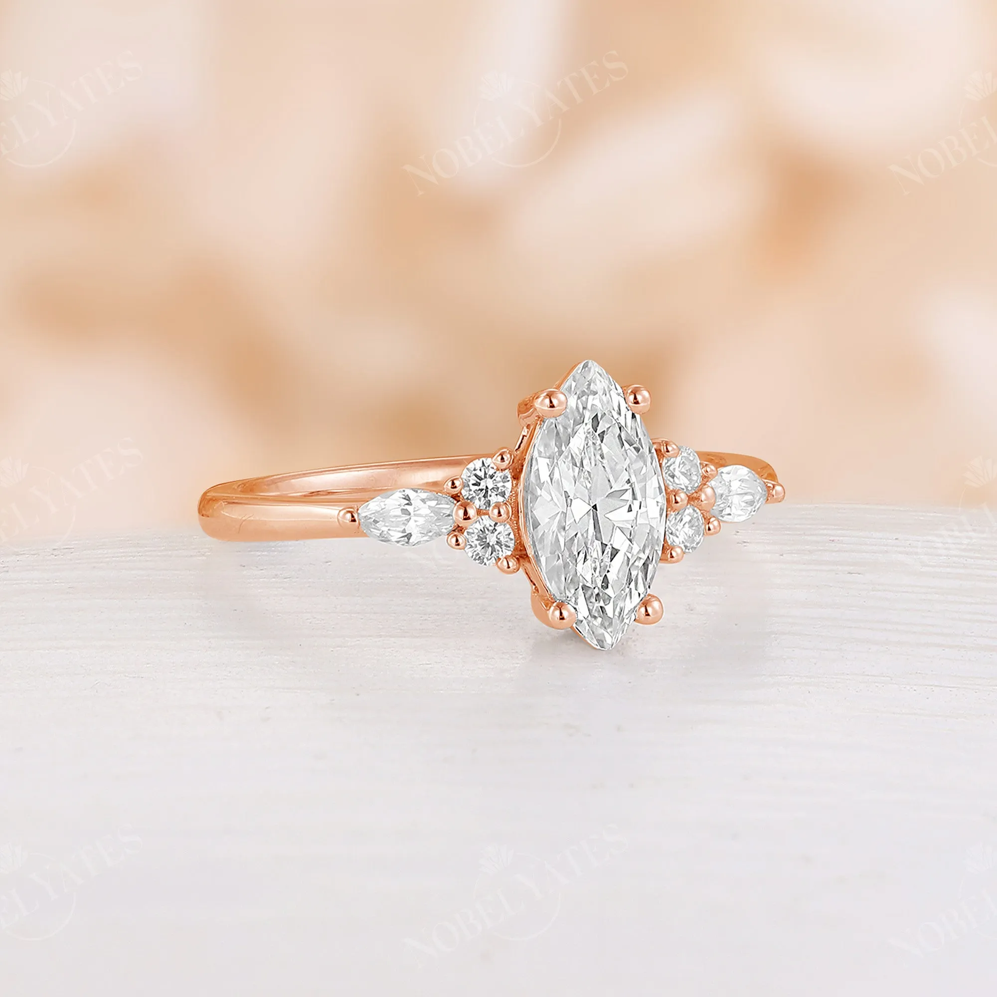 Moissanite Rose Gold Classic Cluster Engagement Ring