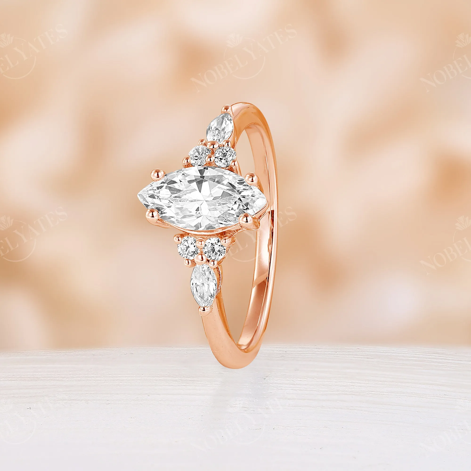 Moissanite Rose Gold Classic Cluster Engagement Ring