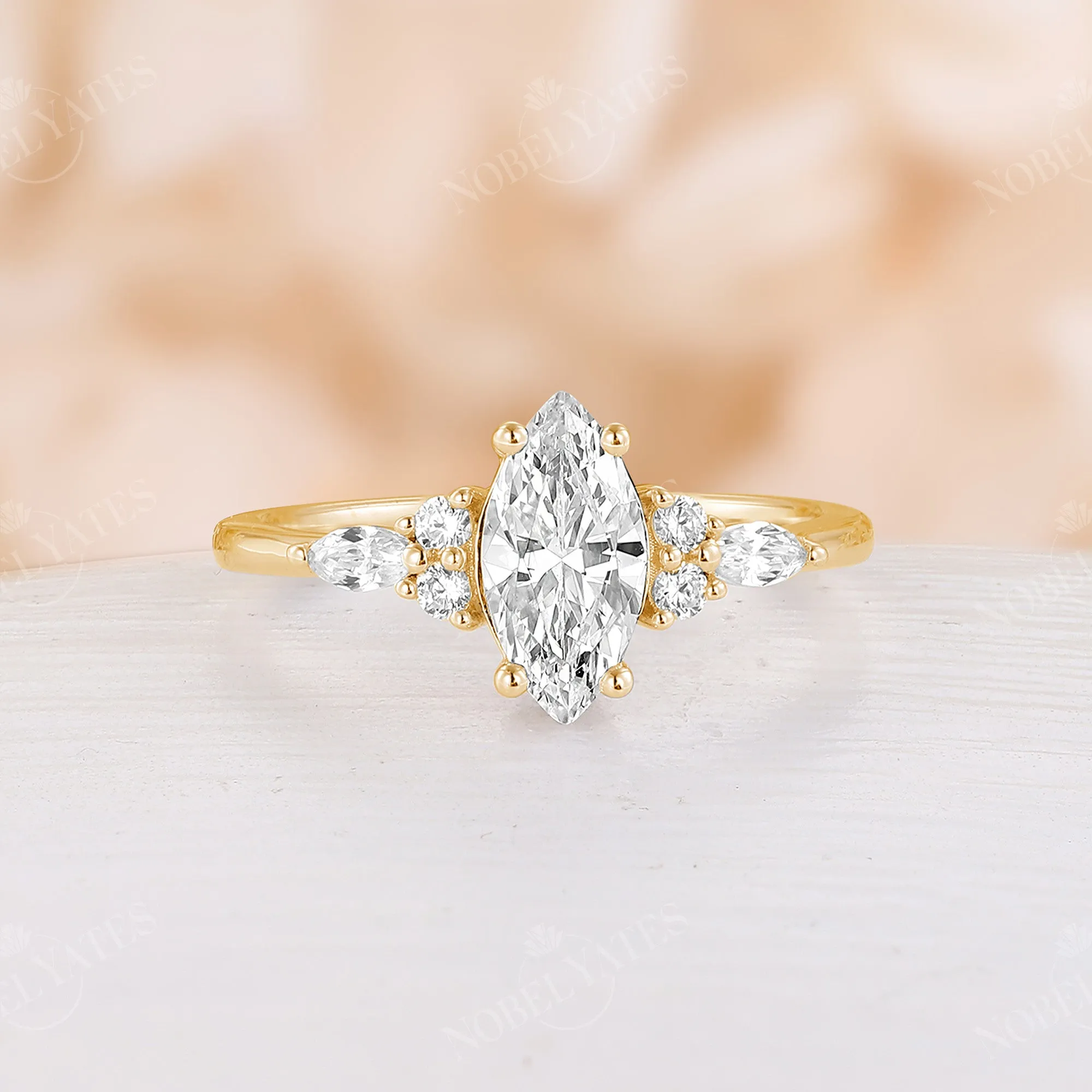 Moissanite Rose Gold Classic Cluster Engagement Ring