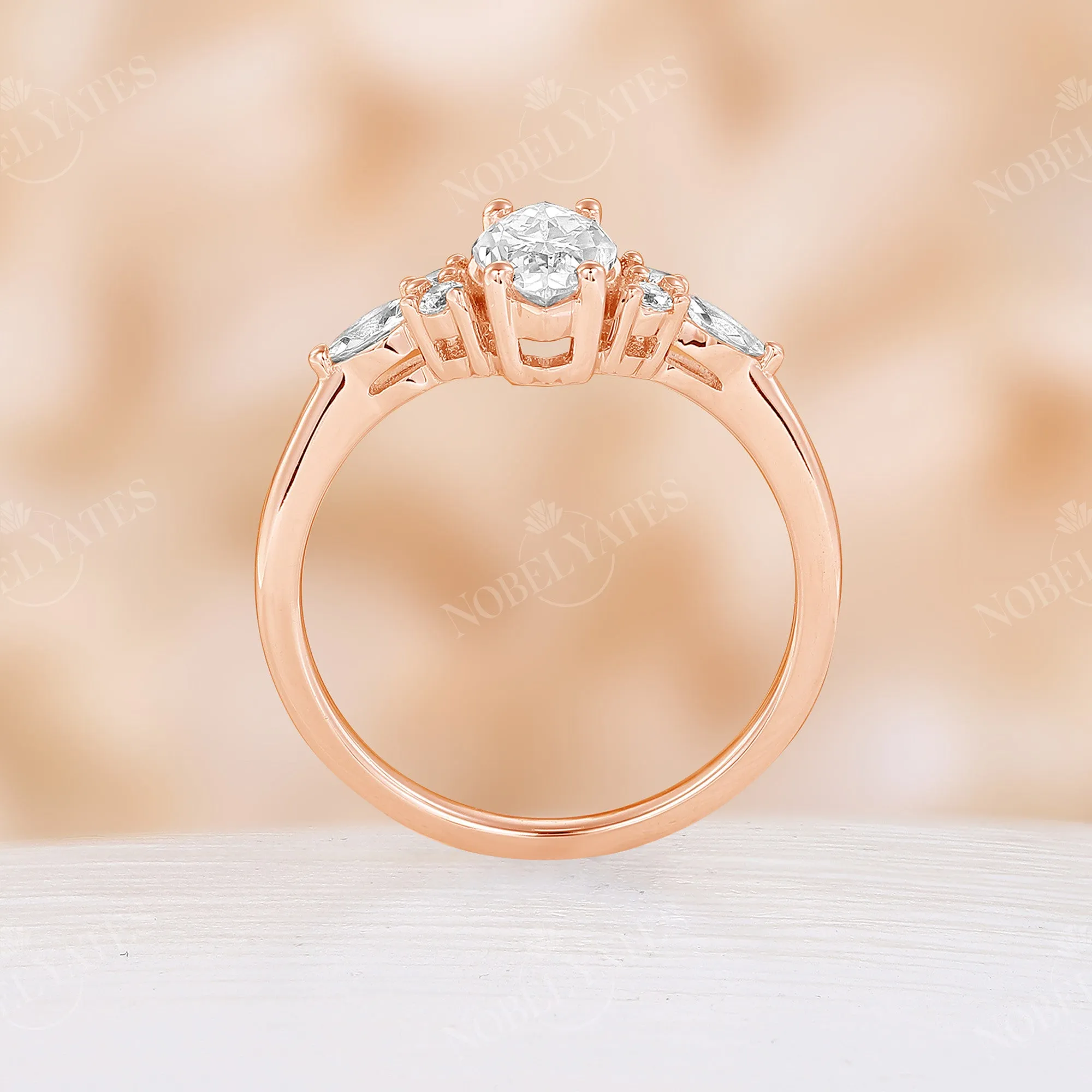 Moissanite Rose Gold Classic Cluster Engagement Ring