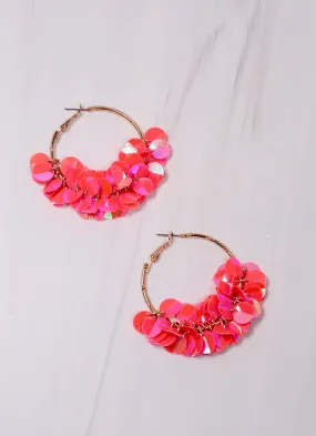 Myra Sequin Hoop Earring HOT PINK