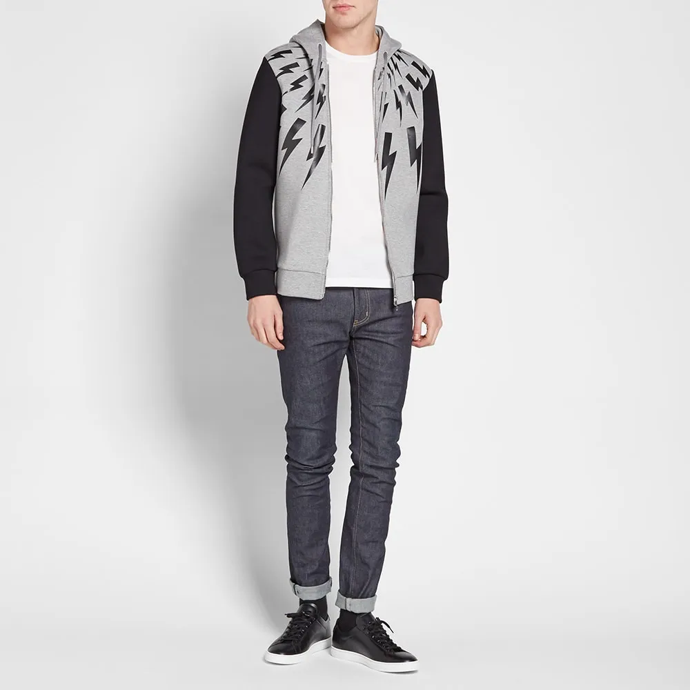 Neil Barrett Fair Isle Bolt Print Contrast HoodySmoke Melange & Black