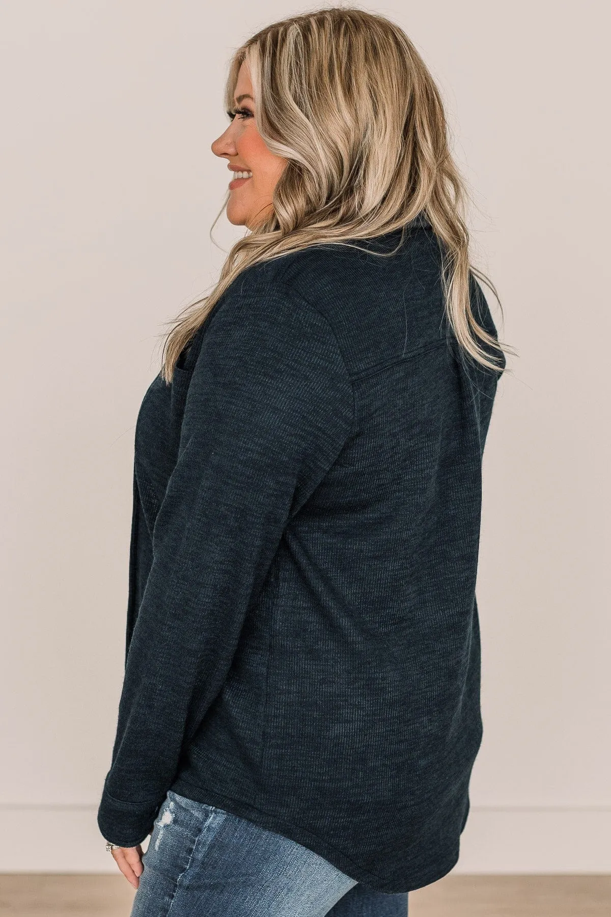 Never Letting Go Button Top- Navy