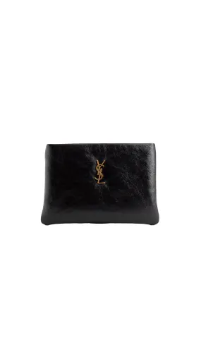 Newton Small Pillow Pouch in Shiny Grained Leather - Black