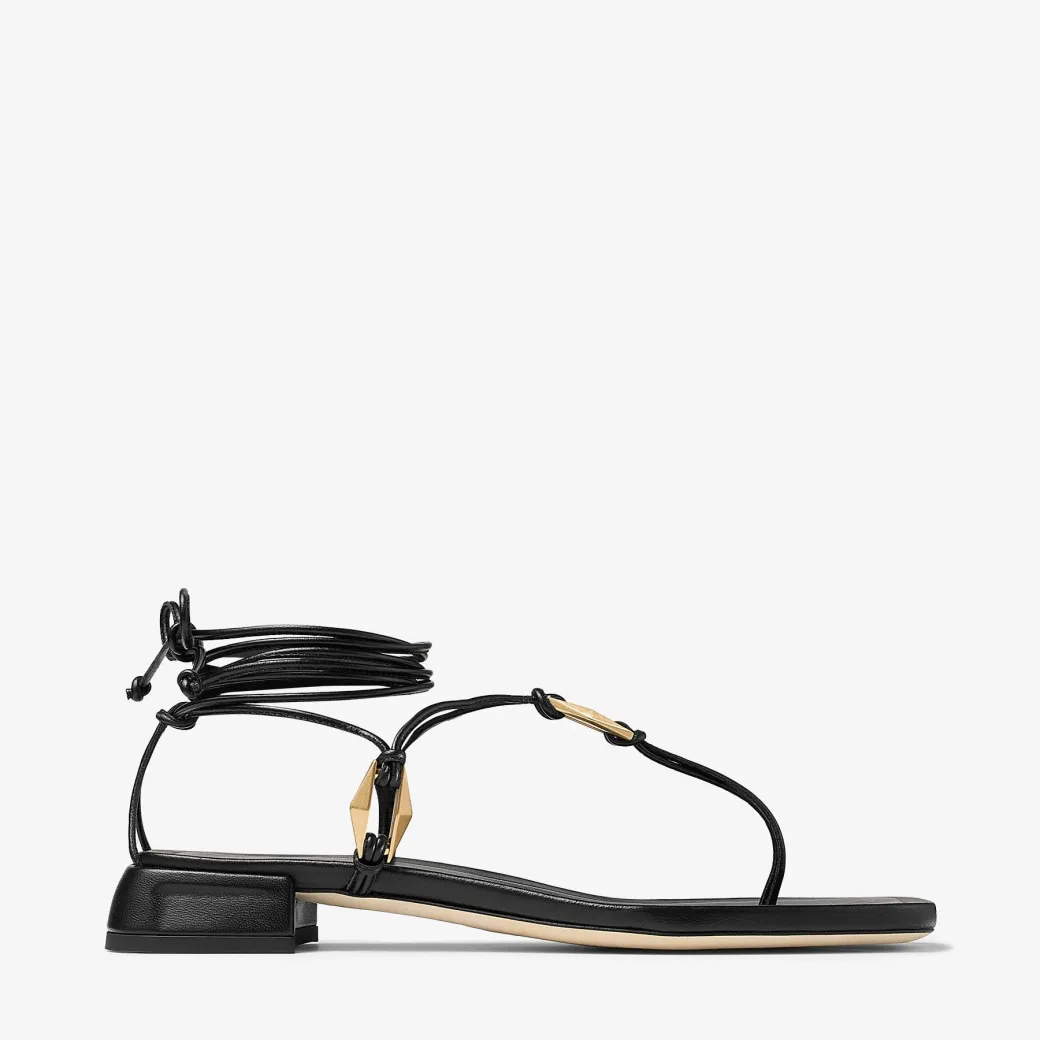 Onyxia Flat Black Nappa Leather Sandals