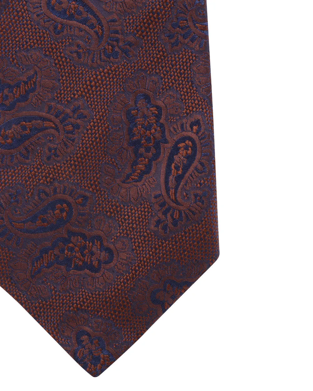 Orange and Navy Tonal Paisley Silk Tie