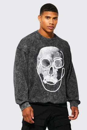 Oversized Acid Wash Skull Sweatshirt