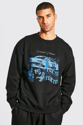 Oversized Car Graphic Sweatshirt