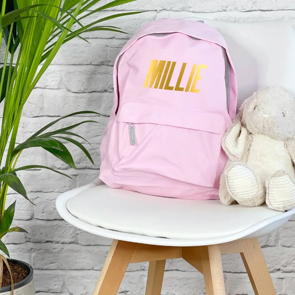 Personalised Italic Gold Kids Rucksack