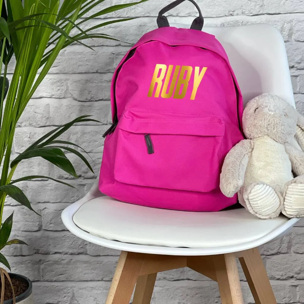 Personalised Italic Gold Kids Rucksack