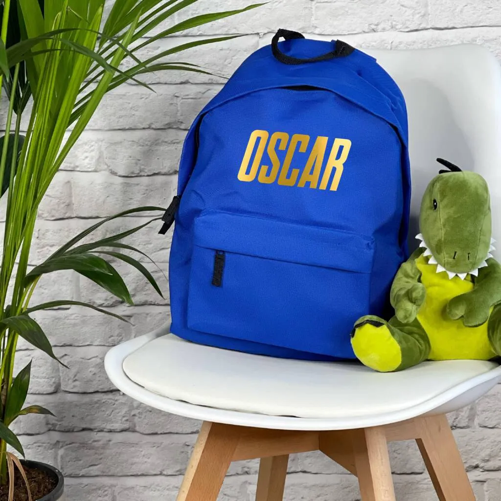 Personalised Italic Gold Kids Rucksack