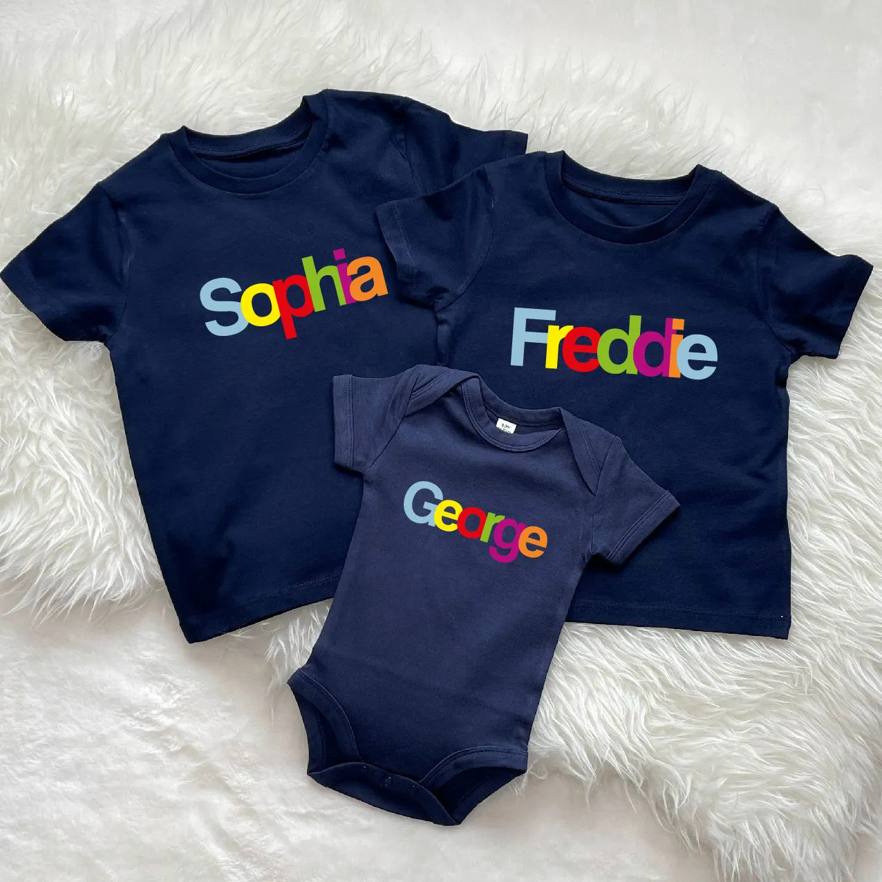 Personalised Multicoloured Set Of Three Kids T Shirts