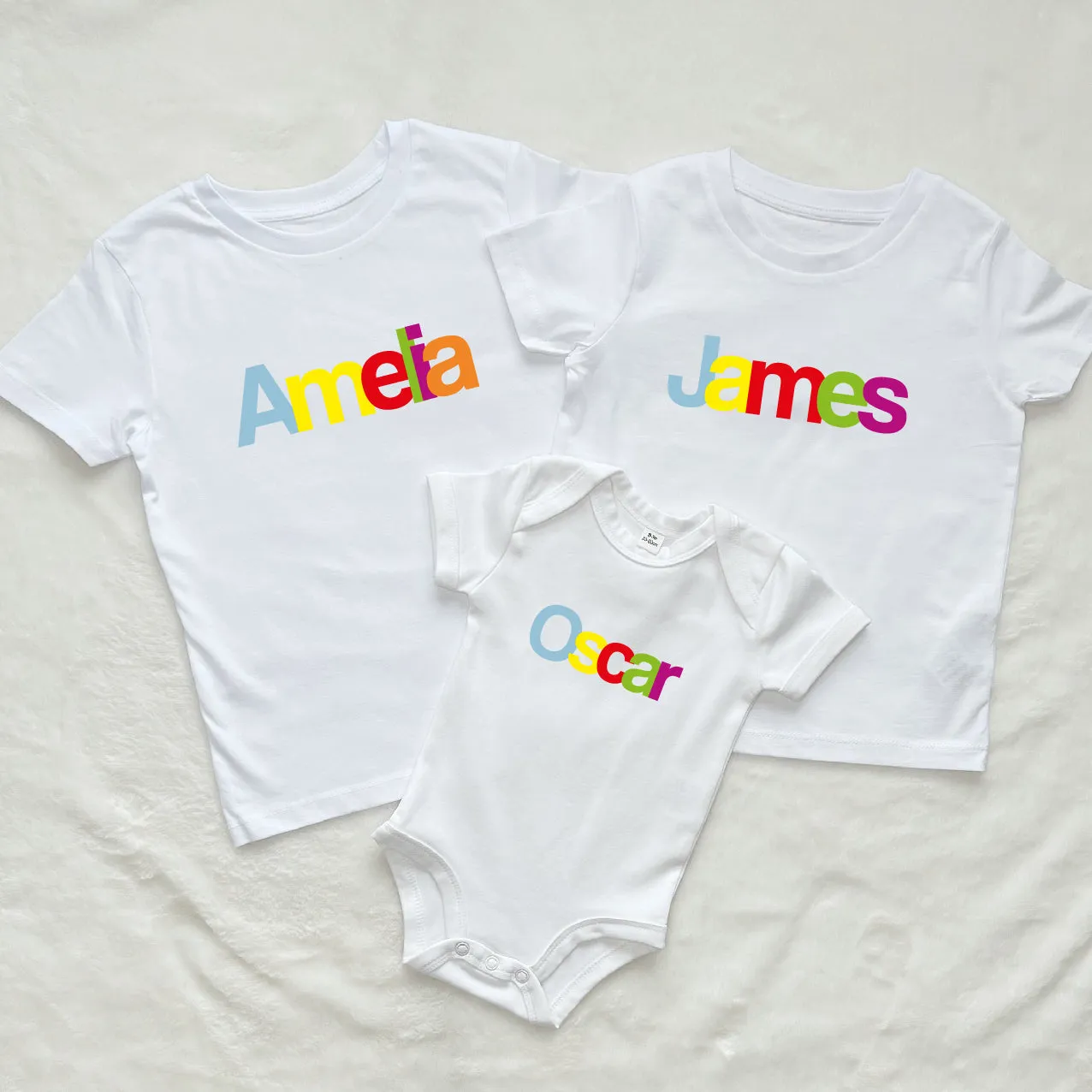 Personalised Multicoloured Set Of Three Kids T Shirts