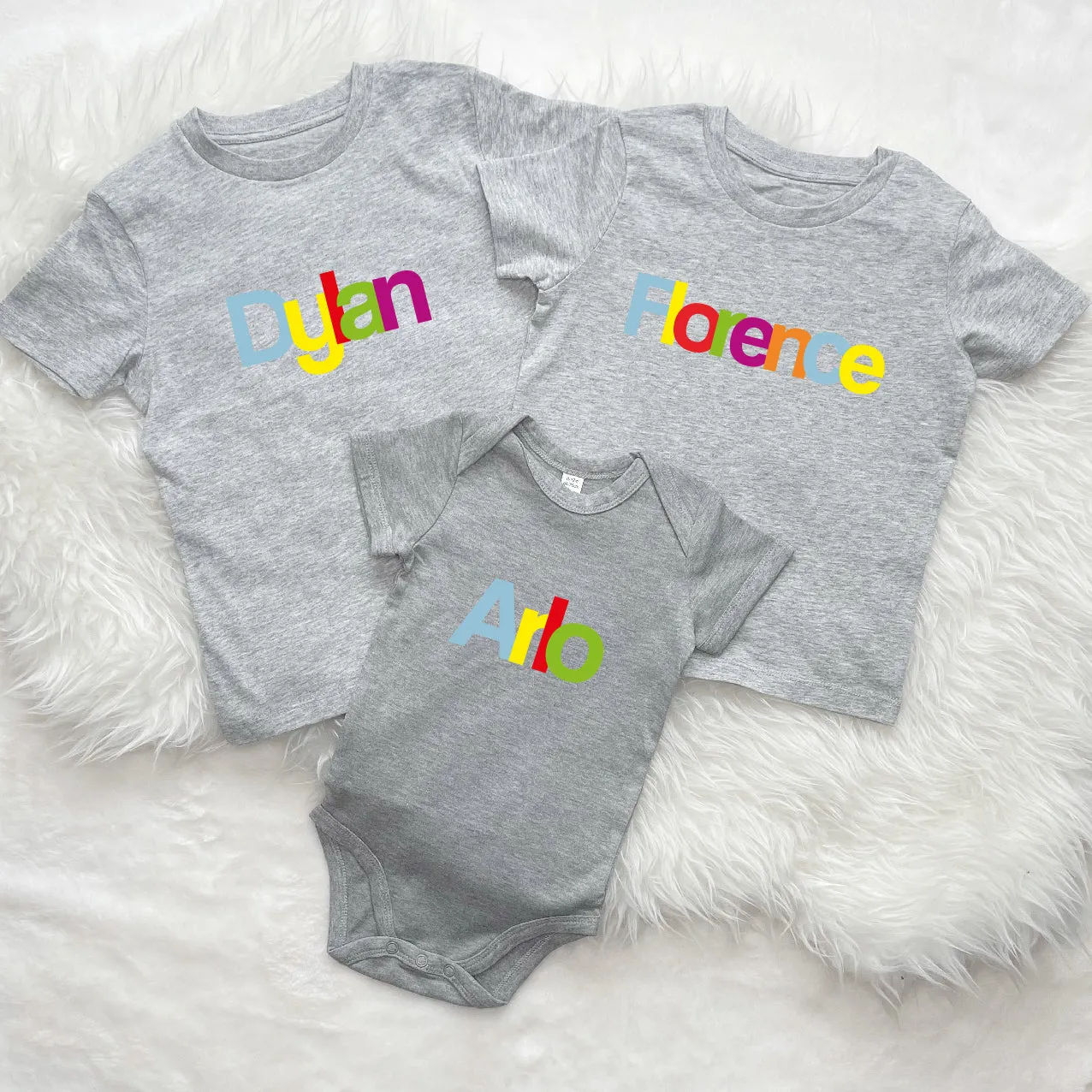 Personalised Multicoloured Set Of Three Kids T Shirts