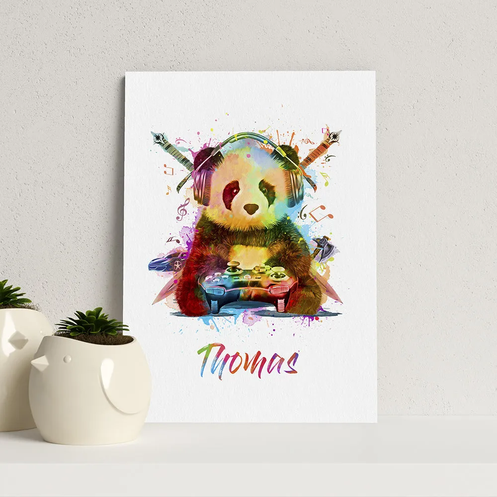 Personalised Watercolour Panda Gaming Print