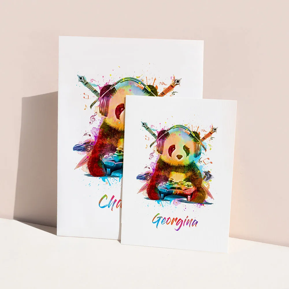 Personalised Watercolour Panda Gaming Print