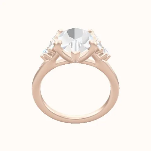 Plain Band with Marquise & Round Diamond Sidestones Engagement Ring With Low Set Four Prong Head