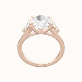 Plain Band with Marquise & Round Diamond Sidestones Engagement Ring With Low Set Four Prong Head