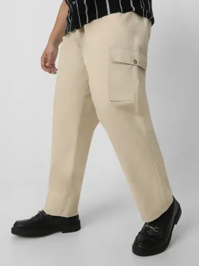 Plus Men's Sand Regular Fit Solid Cargo Chino Pant with 6 Pockets Stretchable