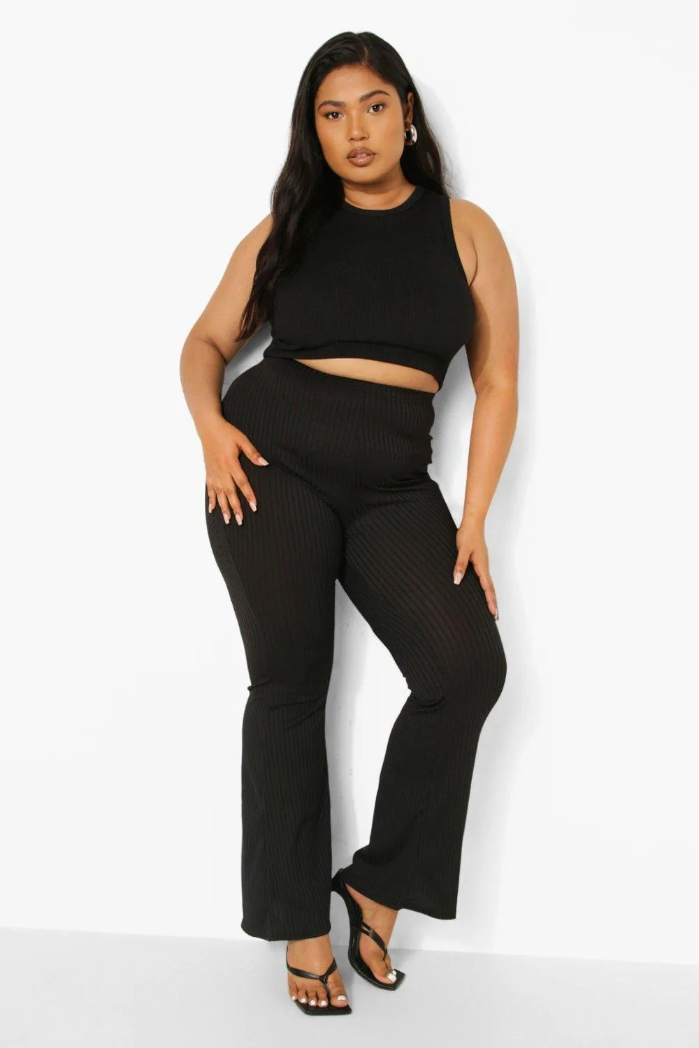 Plus Wide Rib Basic Pants