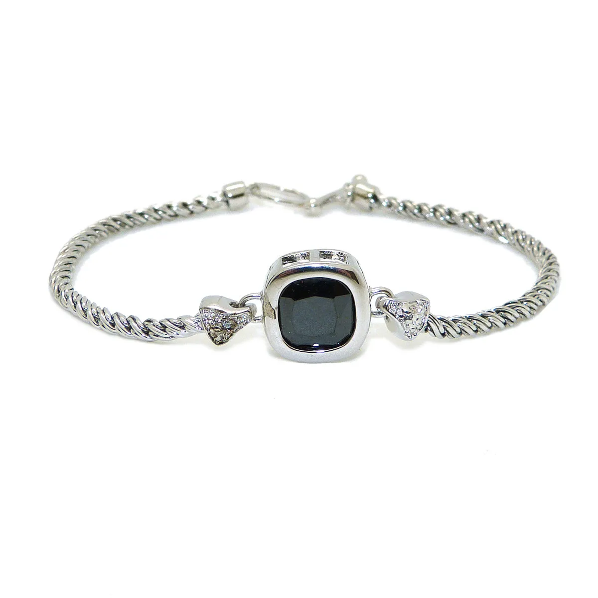 Polished Steel Natural Black Stone Bracelet