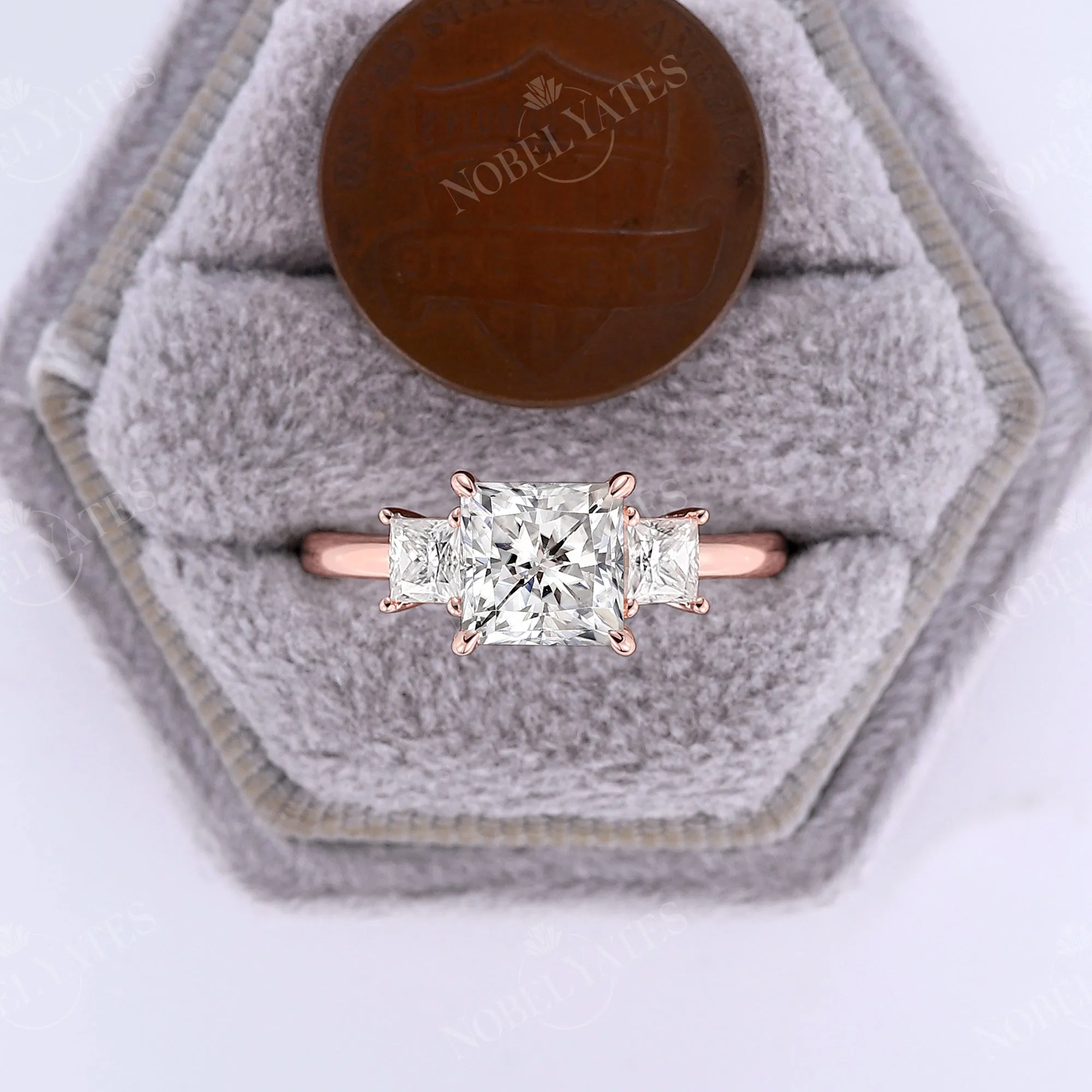 Princess Three Stones Moissanite Rose Gold Engagement Ring Classic