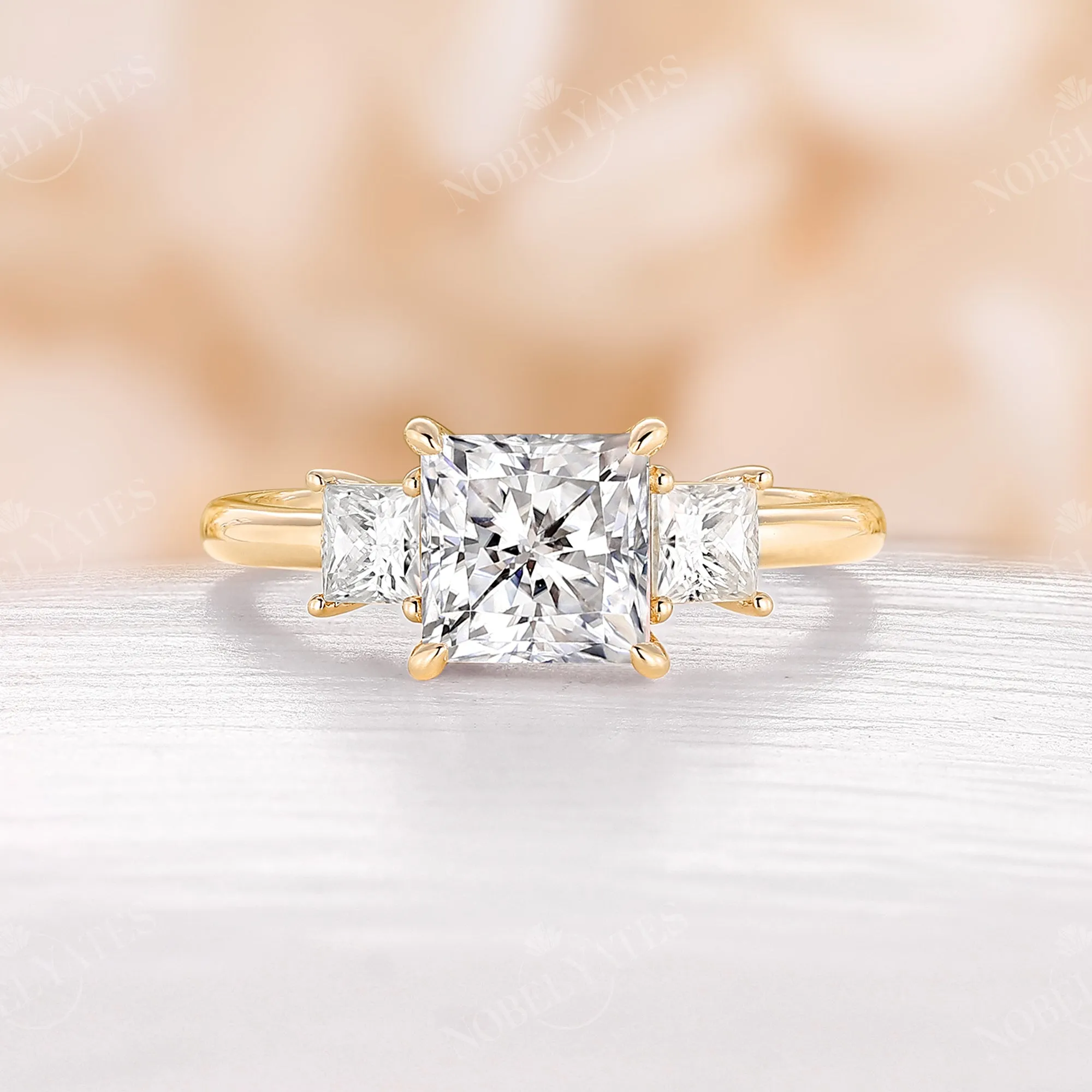 Princess Three Stones Moissanite Rose Gold Engagement Ring Classic