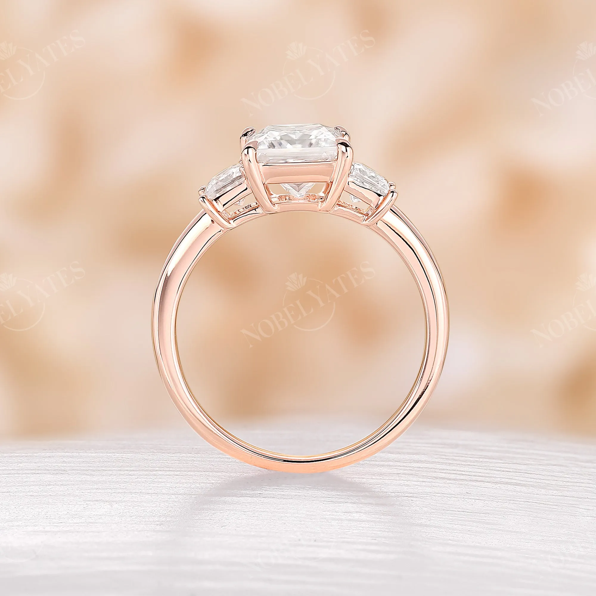 Princess Three Stones Moissanite Rose Gold Engagement Ring Classic