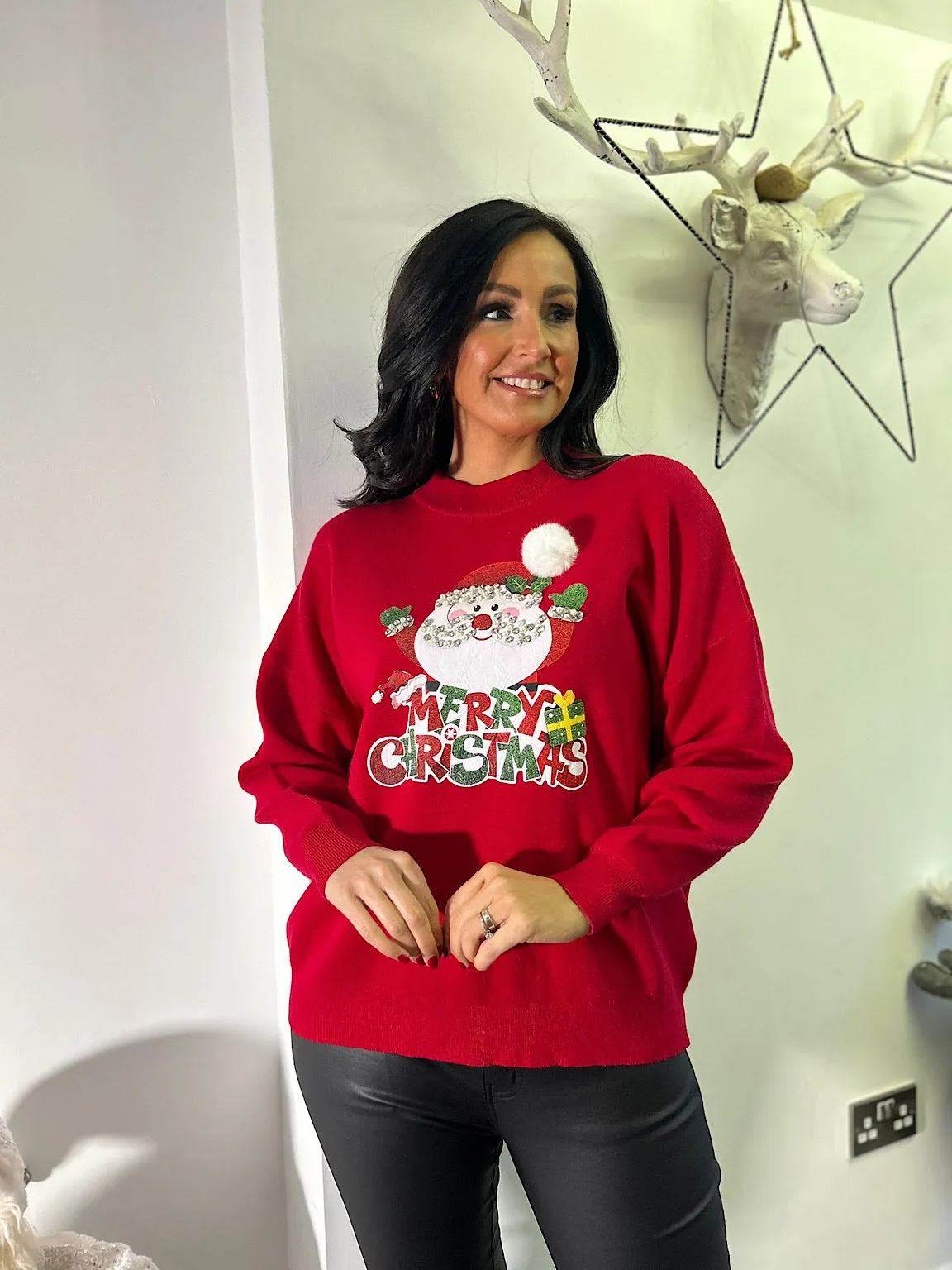 Red Premium Embellished Santa Jumper