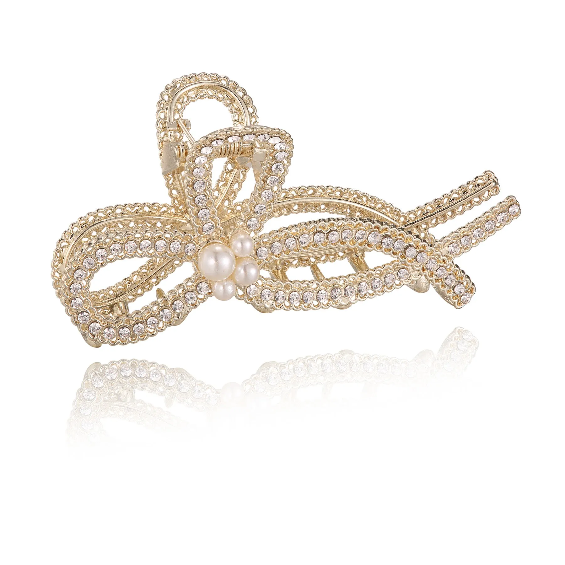 Ribbon Pearl Rhinestone Hair Clip