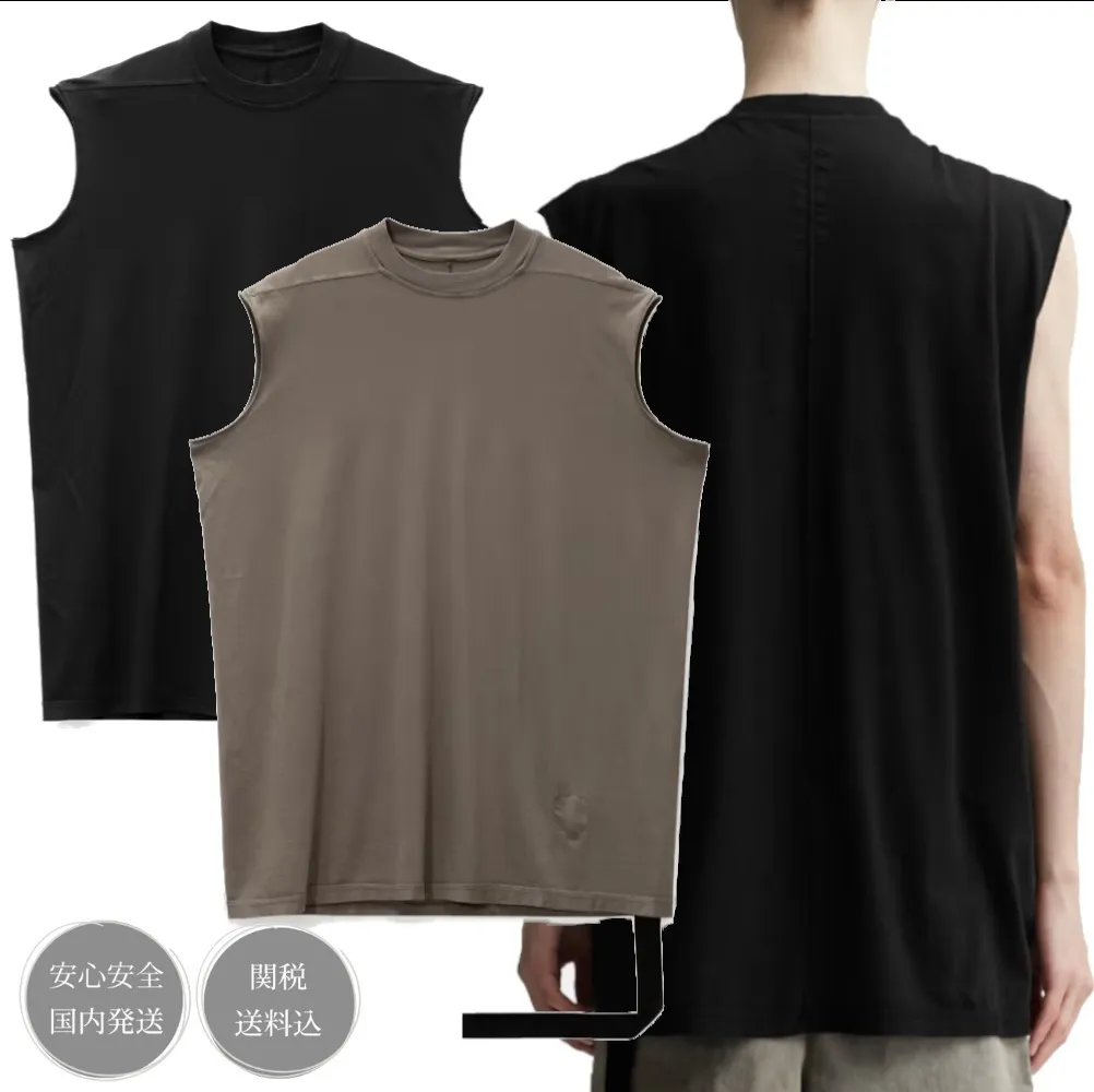 RICK OWENS  |Street Style Bi-color Plain Cotton Logo Designers Tanks