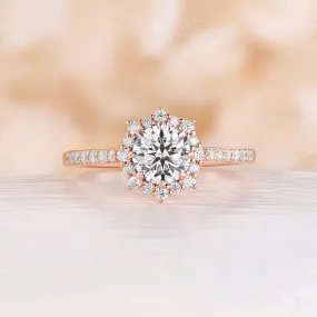 Rose Gold Halo Round Moissanite Classic Engagement Ring