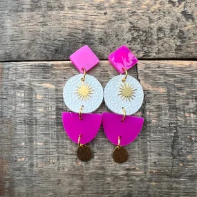 Samantha - Hot Pink- Leather & Acrylic Earrings