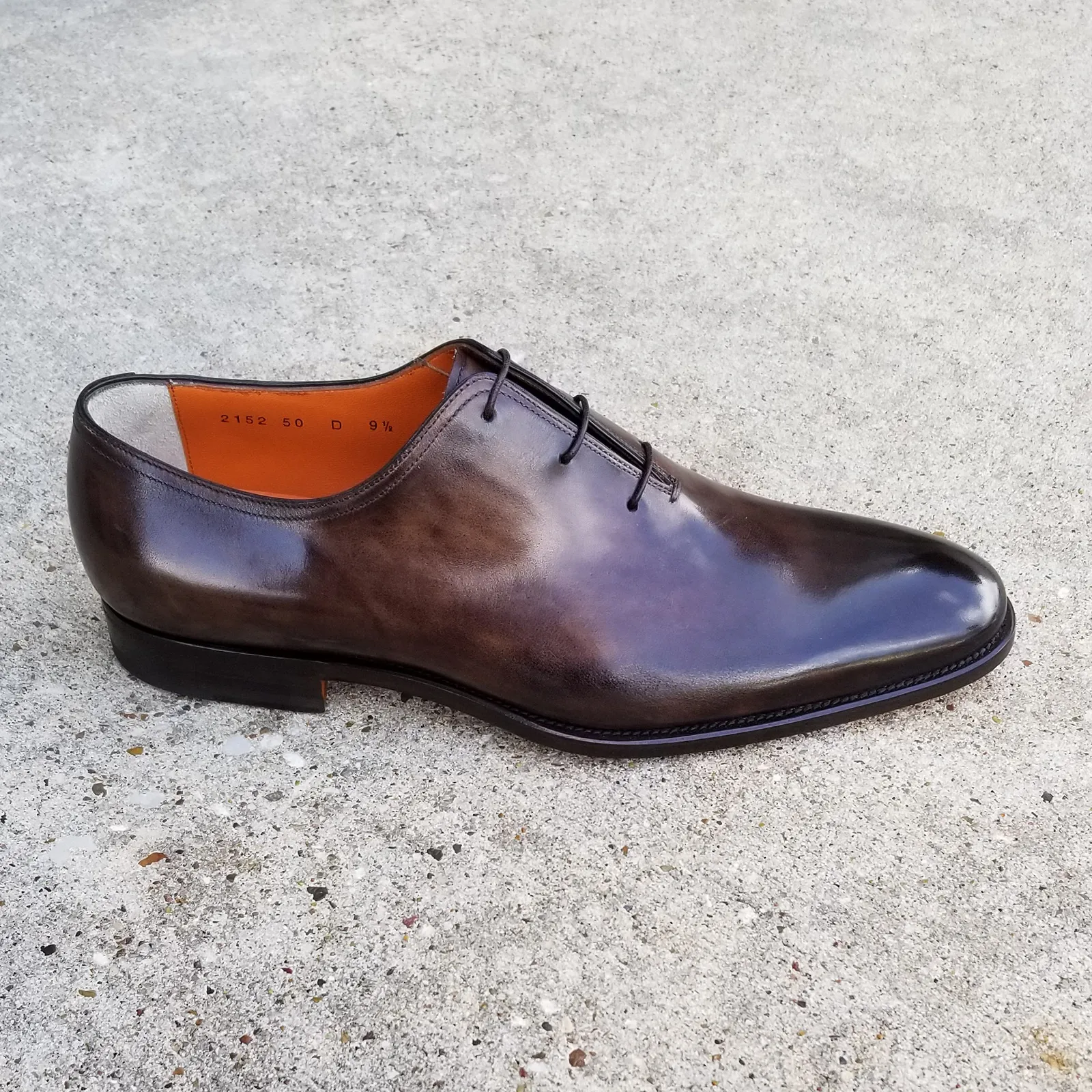 Santoni Wholecut Dark Brown Patina Leather