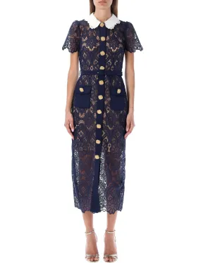 Self-Portrait Floral Guipure Buttoned Midi Dress