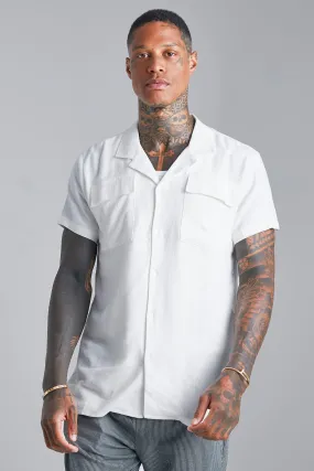 Short Sleeve Revere Linen Cargo Shirt