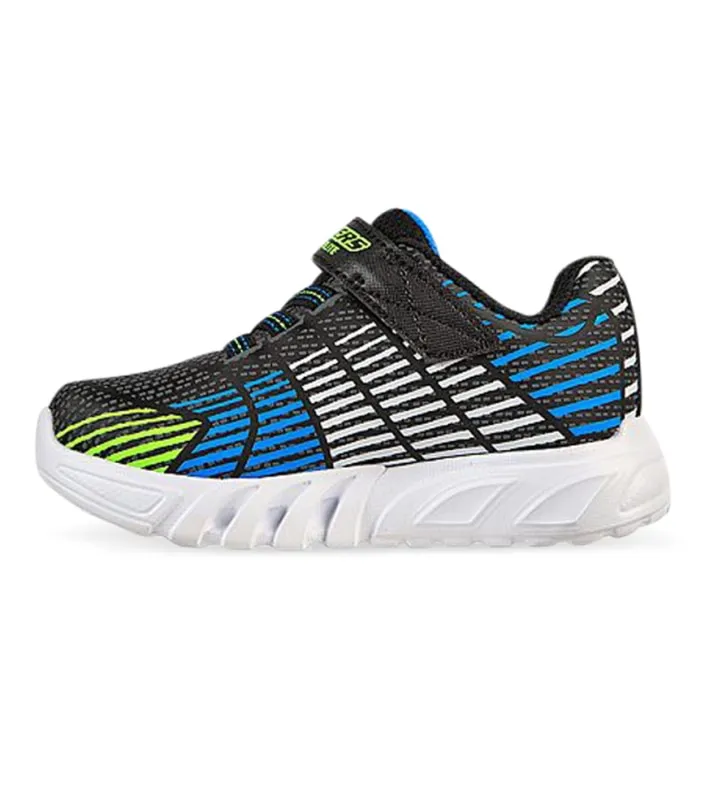 skechers flex glow elite (td) kids black blue lime