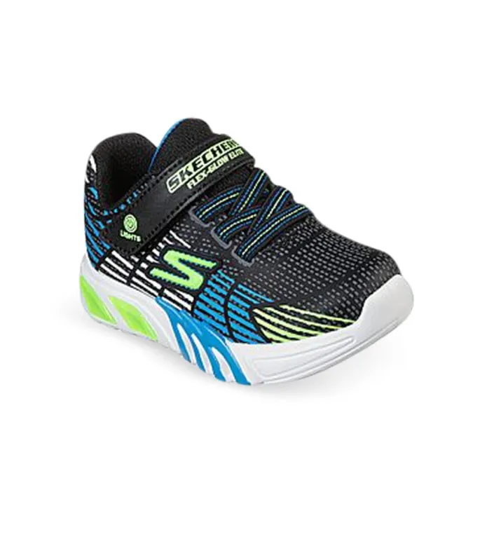 skechers flex glow elite (td) kids black blue lime