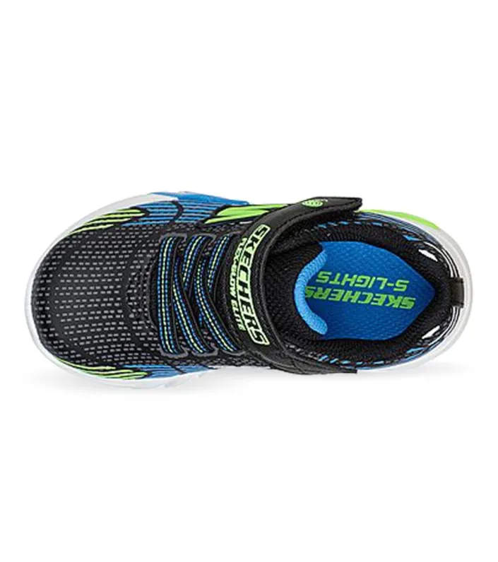 skechers flex glow elite (td) kids black blue lime