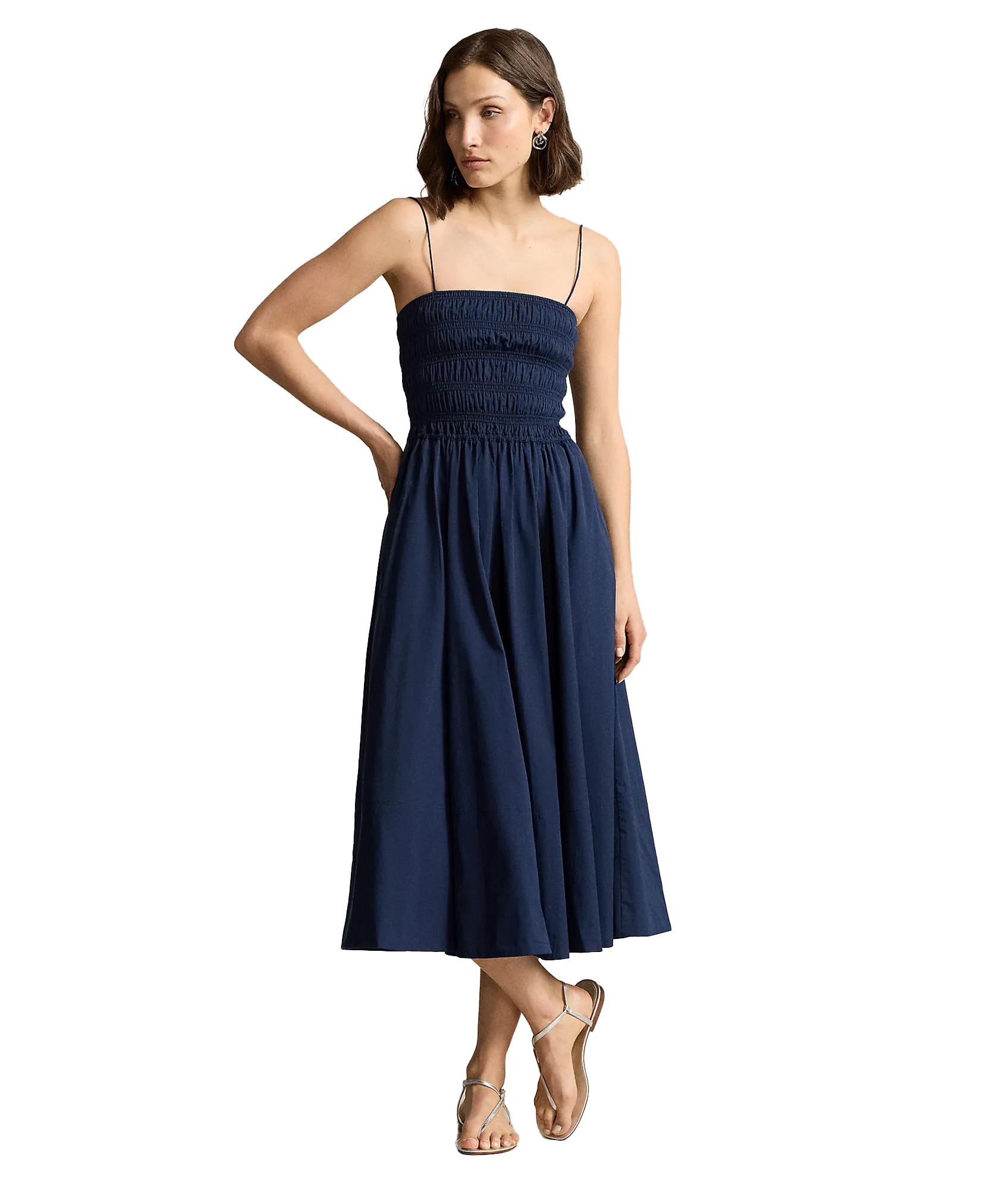 Smocked Cotton Dress - Navy