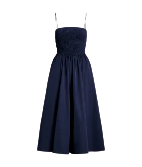 Smocked Cotton Dress - Navy