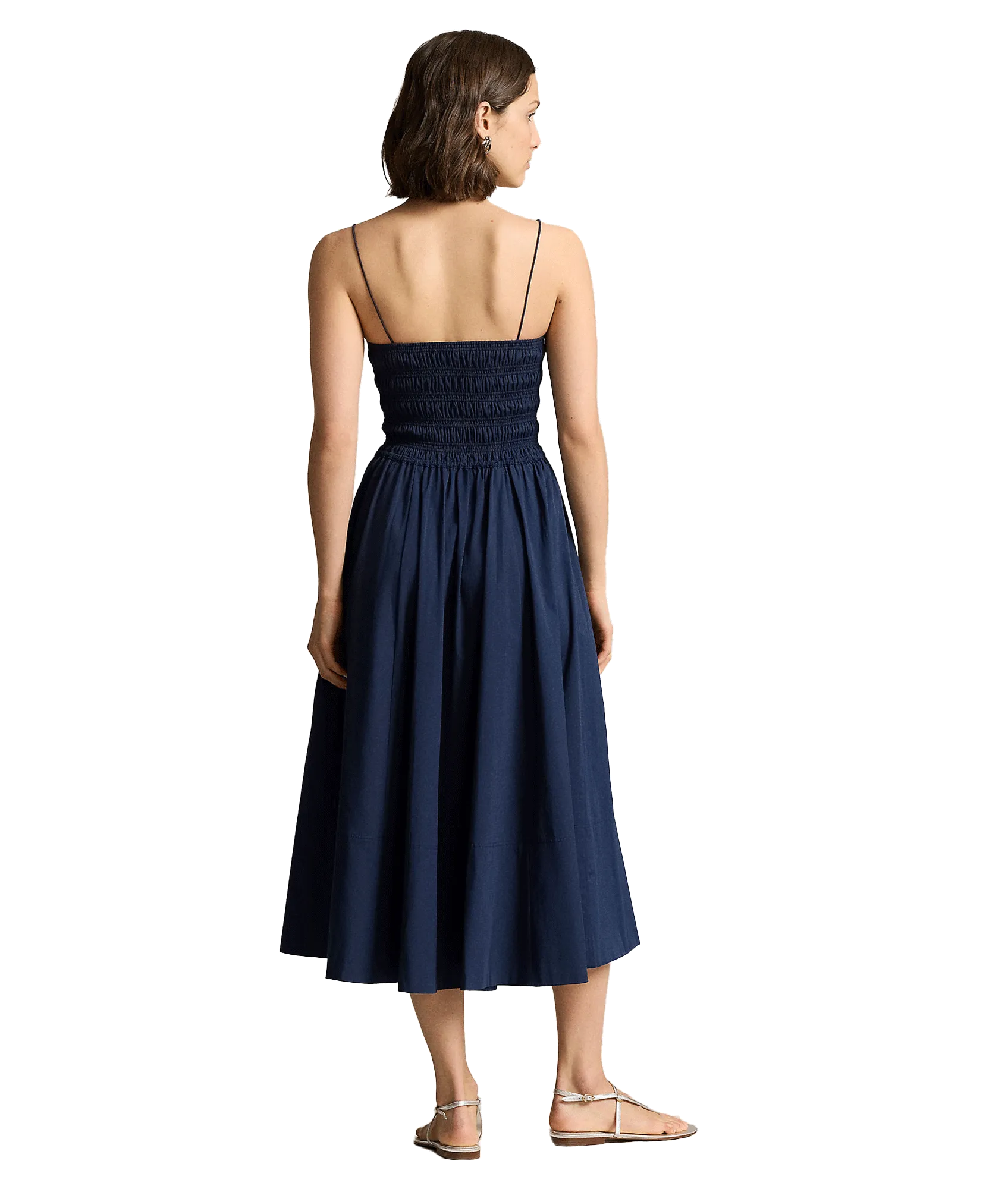 Smocked Cotton Dress - Navy