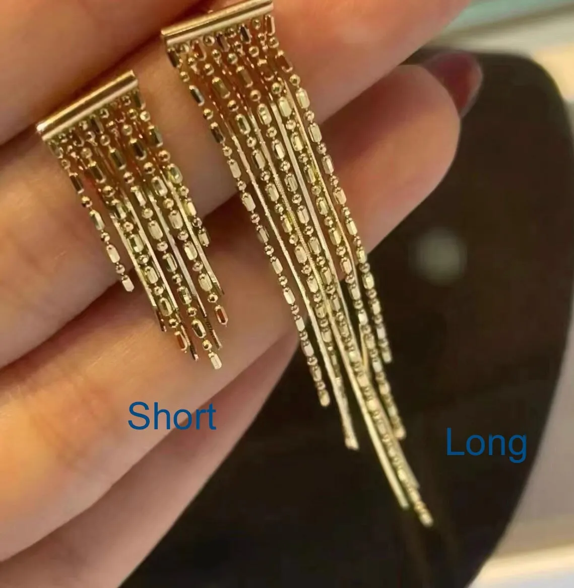 Solid 18K Gold Long and Short Fringe Earrings 2-4g