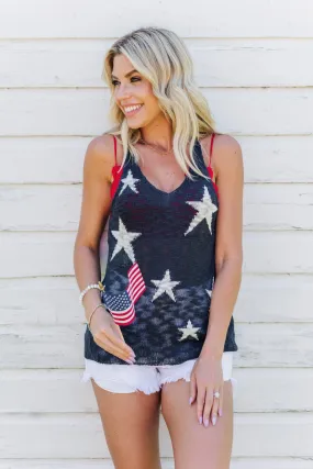 Sparkle & Shine Star Print Tank Top- Dark Navy