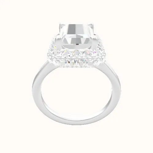 Split Cathedral Engagement Ring With Low Set Waterfall Halo Head