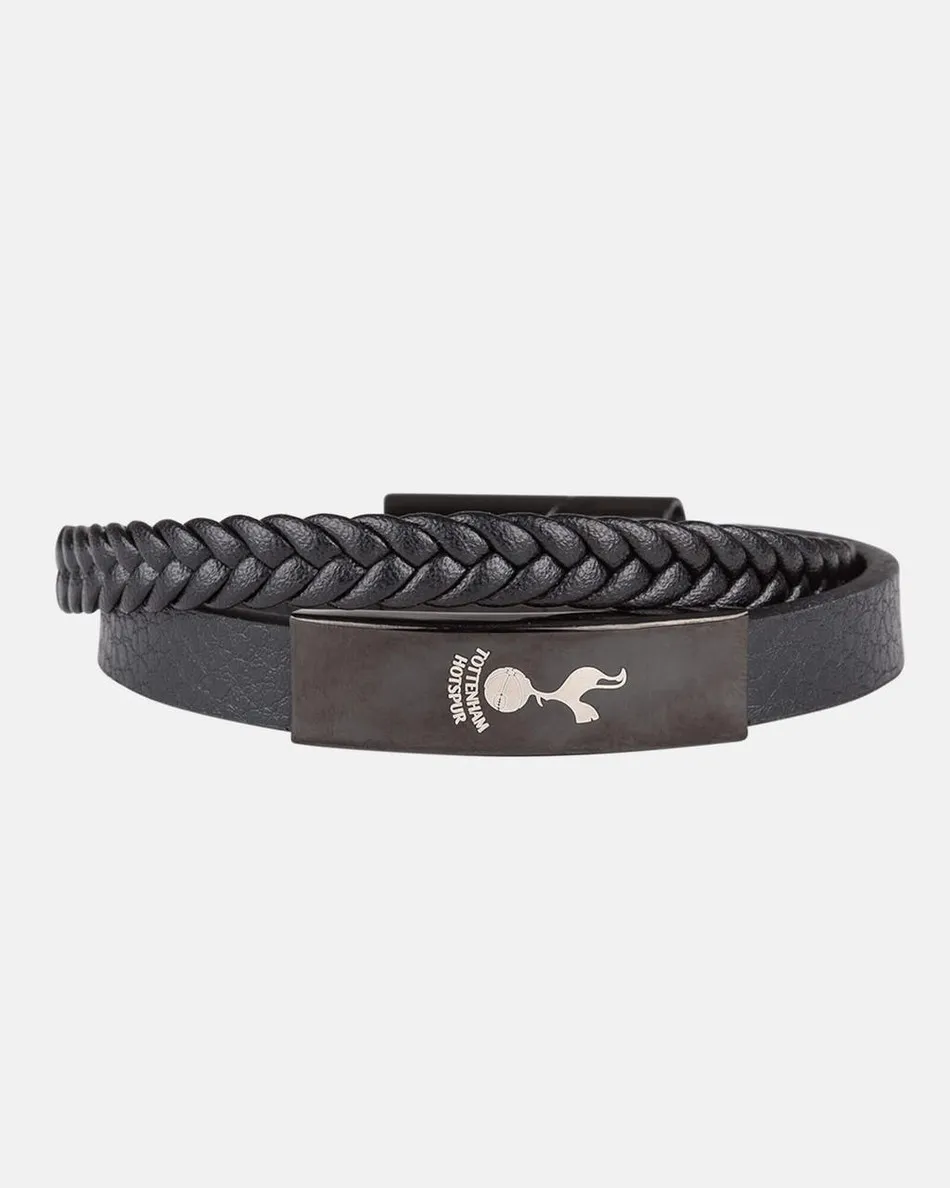 Spurs Black Leather Wrap Crest Bracelet