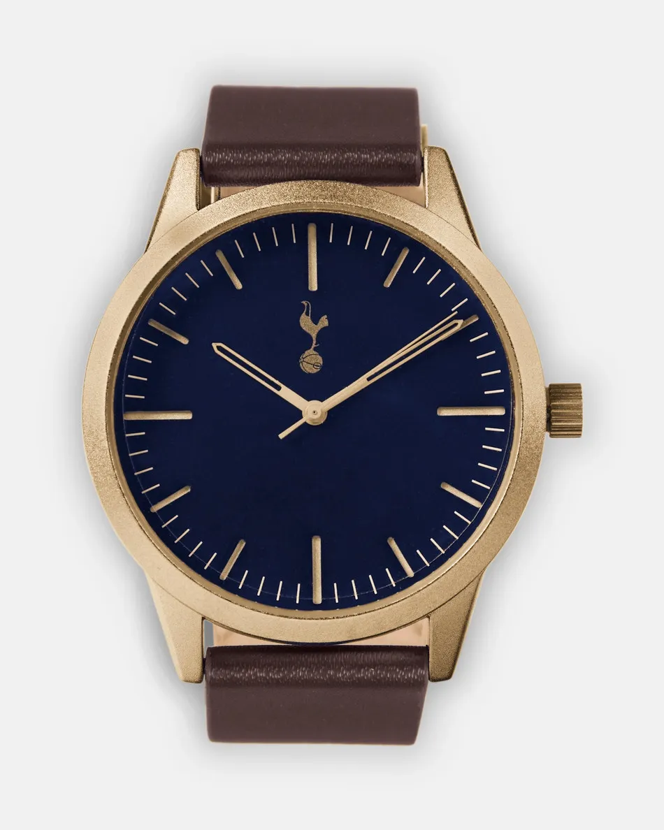 Spurs Mens Brown Leather and Gold Watch